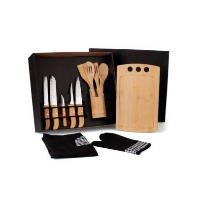 Kit Gourmet Com Tábua, Facas, Colheres - 13 Peças para Brindes