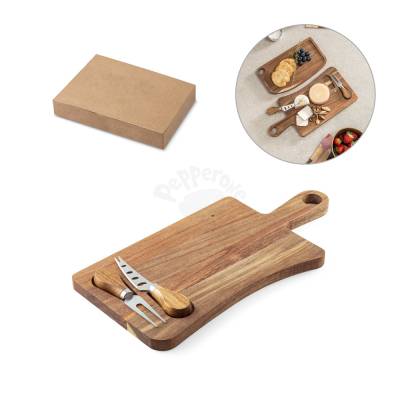 Tábua de queijos em Madeira de Acácia com 2 Utensílios Promocionais
